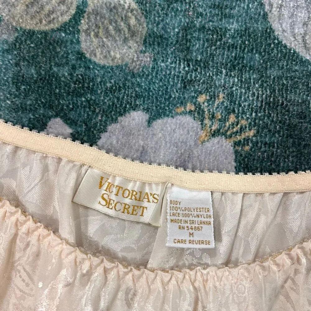 Victoria's Secret Gold Label Lingerie Pajama Set Womens Medium Cream Floral 2 Pc - Picture 2 of 16